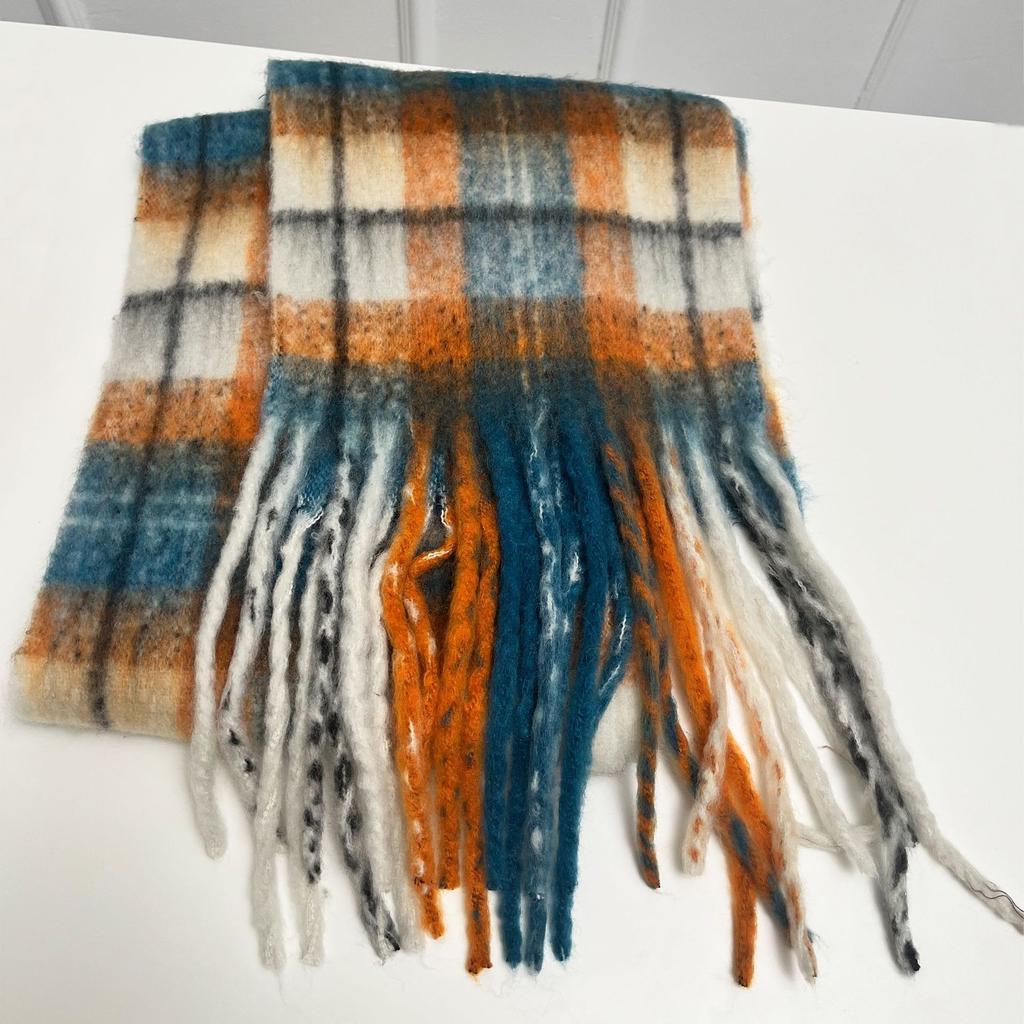 Autumn and Winter New Trend Warm Thickened Comfortable Contrasting Color Multi-color Plaid Fringed Scarf Scarf Women