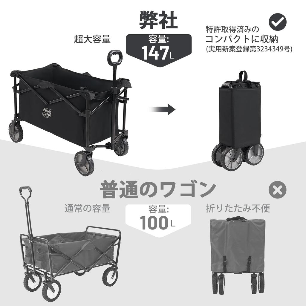 TIMBER RIDGE Складная Переносная Большая Вместимость Патентованная Компактная Самостоящая 100 кг Вес Уличная Черная Тележка/Перевозка, 147 л, Дизайн, Легкая,