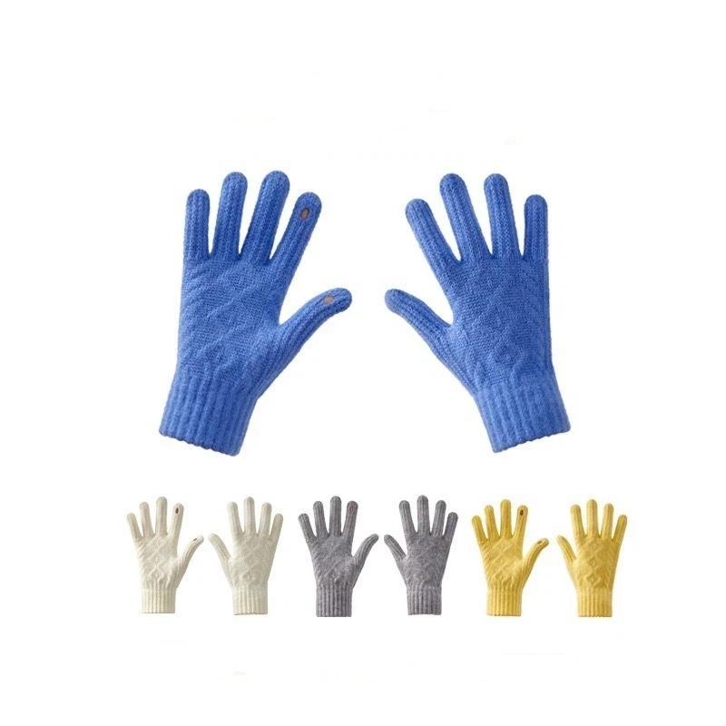 Thickened Knitted Autumn Winter Gloves Touchscreen Compatible Riding Warmth Insulation Pure Color Cute Gloves Unisex
