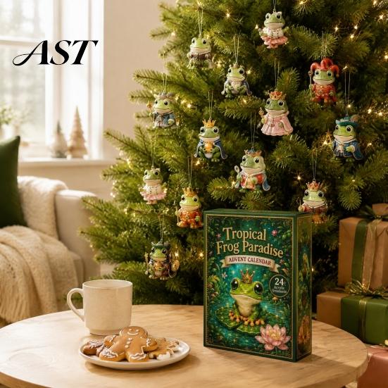 Holiday Surprise Gift Frog Advent Calendar 2026, 24 Days Christmas Countdown with Pcs 2D Ornaments Acrylic Ornaments, Cute Hanging Pendants