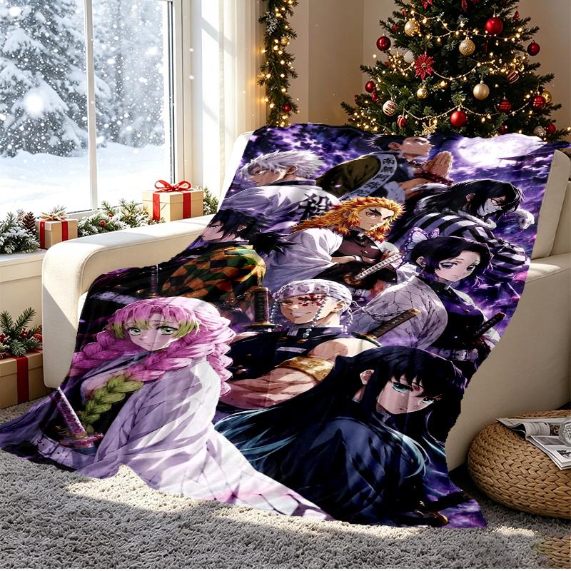 Demon Slayer Pattern Blanket for Home Decoration, Bed, Sofa, Car Travel, Camping, Suitable for All Seasons, Birthday Christmas Gift