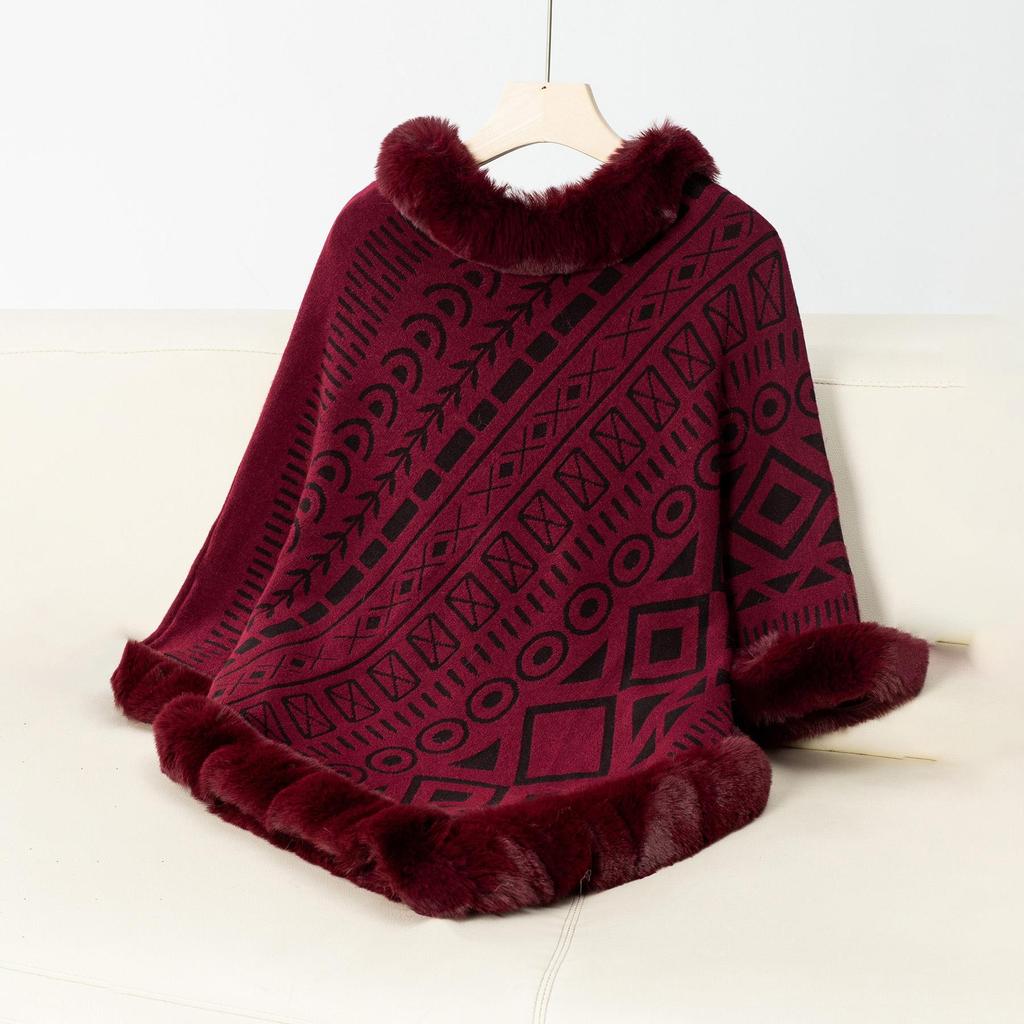 Осень и зима Женский принт Свободный рукав летучая мышь Cross Border Плащ Кардиган Трикотаж Свитер с воротником-стойкой