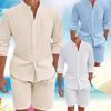 Men's 2 Pcs Sets Daily Casual Cotton Linen Outfits Vintage Stand Collar Button-up Shirts and Shorts Sets for Men Clothing Summer