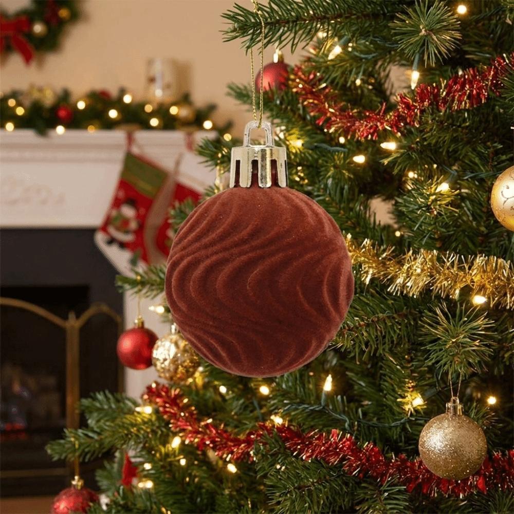 24pcs/Set Velvet Christmas Ball Ornaments Sparkling Xmas Window Decor New Year Celebration