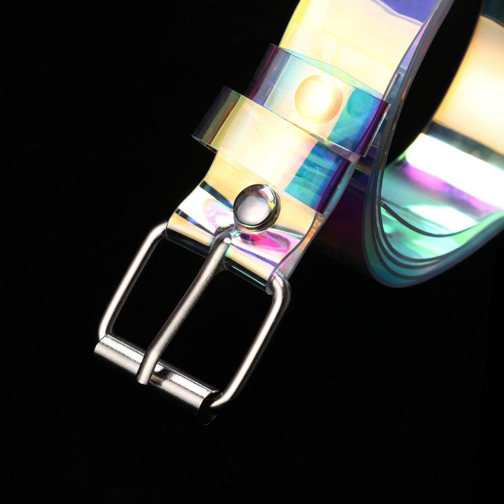 Wide Pin Buckle Laser Holographic Color Focus Waist Strap Rainbow Waistband Punk Waist Belt