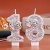 Digital Birthday Candle Silver Sequin Bow Party Decoration Creative 0-9 Number Candles Birthday Cake Plugin for Party Supplies