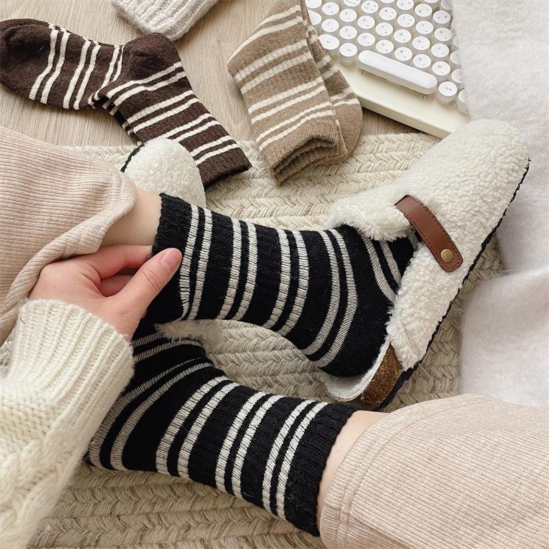 Striped Wool Socks Thermal Thickened Tube Socks Internet Celebrity Socks Retro Stacking Stockings