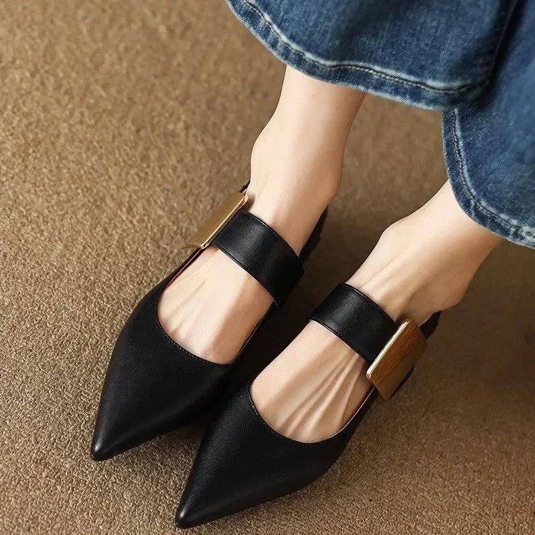 Women Nature Suede High Thick Heels New 2024 Spring Black Apricot Square Toe Pumps Elegant Lady Metal Decoration Shoes