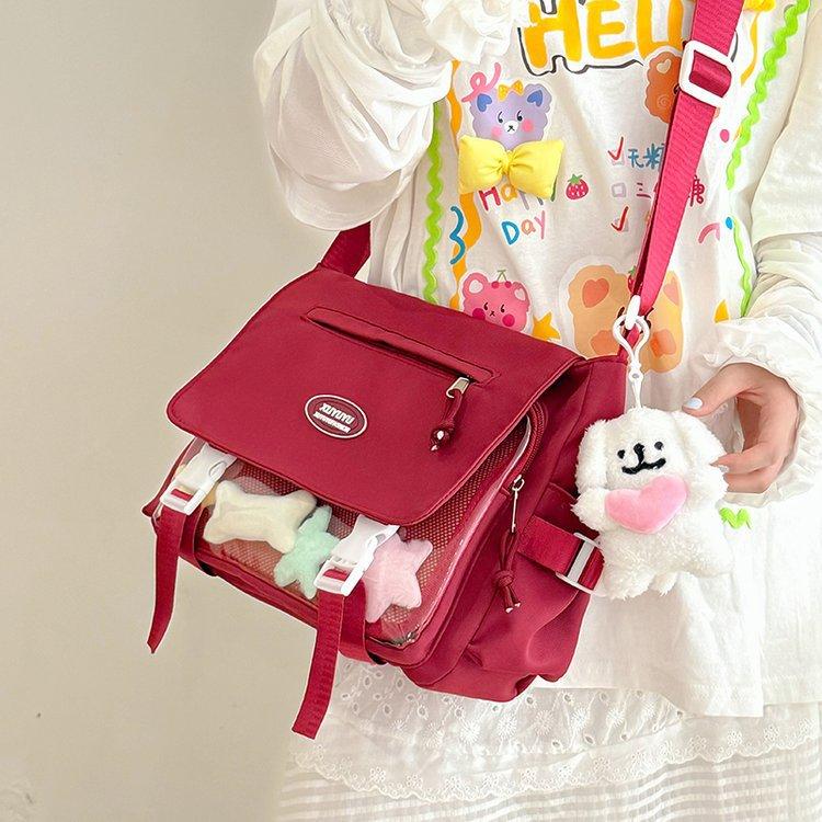 Cute College Style Girl Messenger Bag Japanese Ins Student Large Capacity Versatile Mailman Bag Transparent Pain Bag
