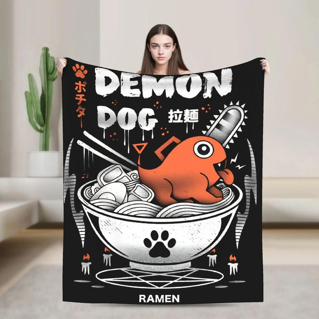 Soft Warm Blanket for Students Denji and Pochita Chainsaw Man Design Flannel Throw Blanket for Sofa Bed Chair Cover