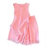 French Style Pink Tassel Knit Camisole & High Waist Wide-Leg Shorts for Women