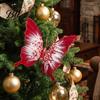 Elegant Christmas Garland Decorations Velvet Butterfly Ornaments, Artificial Glitter Sequins Xmas Tree Three Dimensional Ornaments Decoration