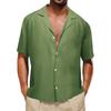 Мужские хлопковые льняные топы на пуговицах с короткими рукавами, летняя повседневная рубашка, блузка, футболка