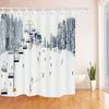 Winter Skiing Shower Curtain Set, Modern Ski Station Snow Mountain Pine Tree Forest Bath Curtains, Blue Christmas Bathroom Decor