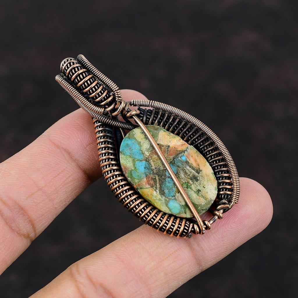 Spiny Oyster Copper Turquoise Pendant Copper Wire Wrapped Pendant Handmade Jewelry Gemstone Pendant Copper Wire Wrap Jewelry Engagement Gift