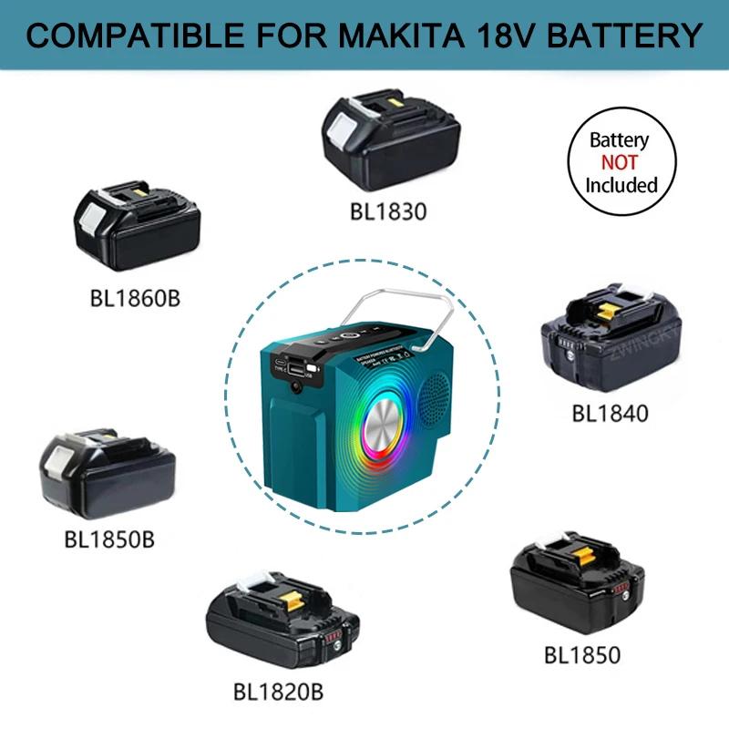 Для аккумуляторов Makita/Dewalt/Milwaukee/Bosch 18V Беспроводной Bluetooth-динамик с портом USB Type-C для стройплощадки, кемпинга, вечеринки