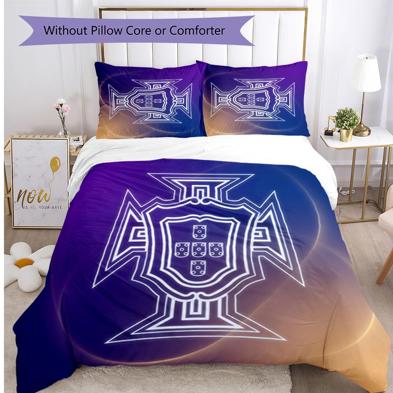 Portugal Football Printed Bedding 3 Piece Set Cozy Breathable Bed Cover Set as Housewarming Holiday Gift