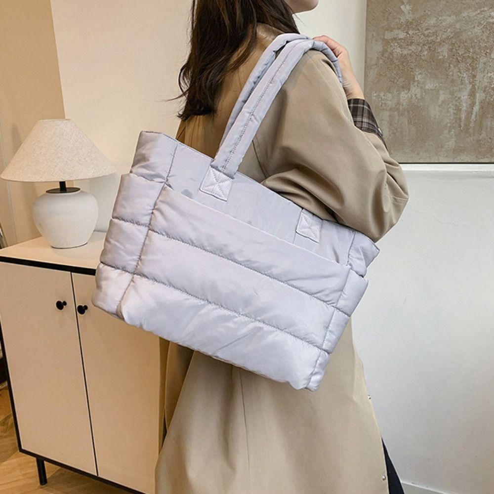 Корейский стиль Пуховая хлопковая наплечная сумка Однотонная нейлоновая сумка-тоут Хлопковая стеганая сумка Леди