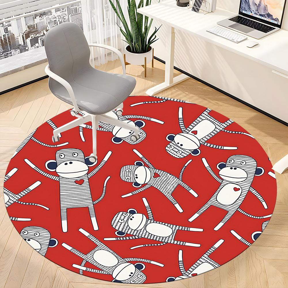 1 шт. Красный круглый ковер для офиса с изображением обезьяны, коврик для помещений, подходит для офиса, под офисные стулья, спальни, гостиной, домашнего декора, декора комнаты