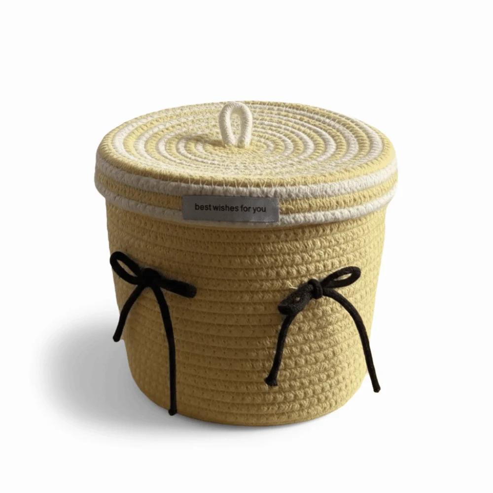 Red White Storage Basket Cotton Tead Woven Handmade Woven Basket Cartoon Design Versatile Function Organizer Basket
