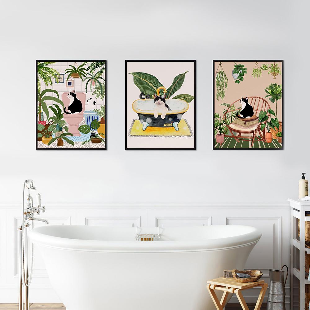 Портрет питомца, собака, кошка, постер и принт, для ванны, забавные дети, настенная живопись для ванной комнаты, холст, картина, подарочные фотографии, украшение для дома