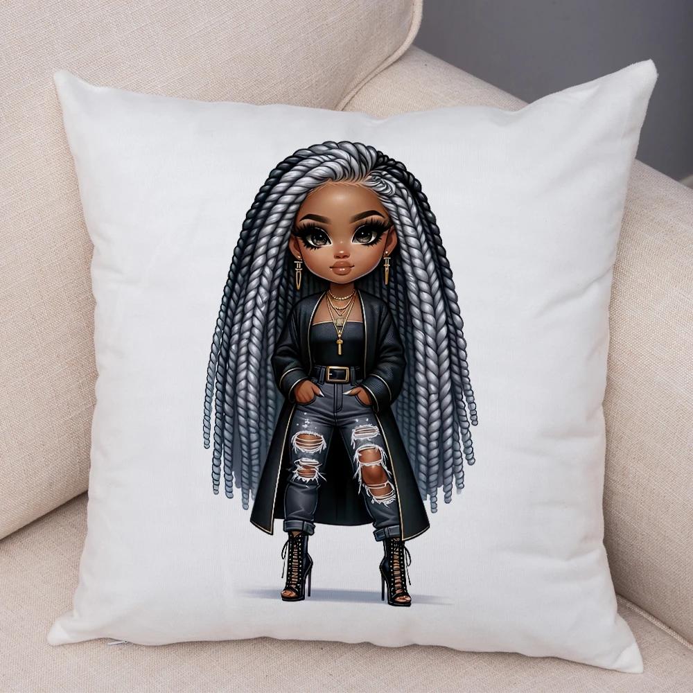Мода Мультяшная Африканская Девушка Наволочка Мягкая Плюшевая Наволочка для Подушки для Дивана Домашний Декор Милая Черная Женщина Наволочка для Подушки