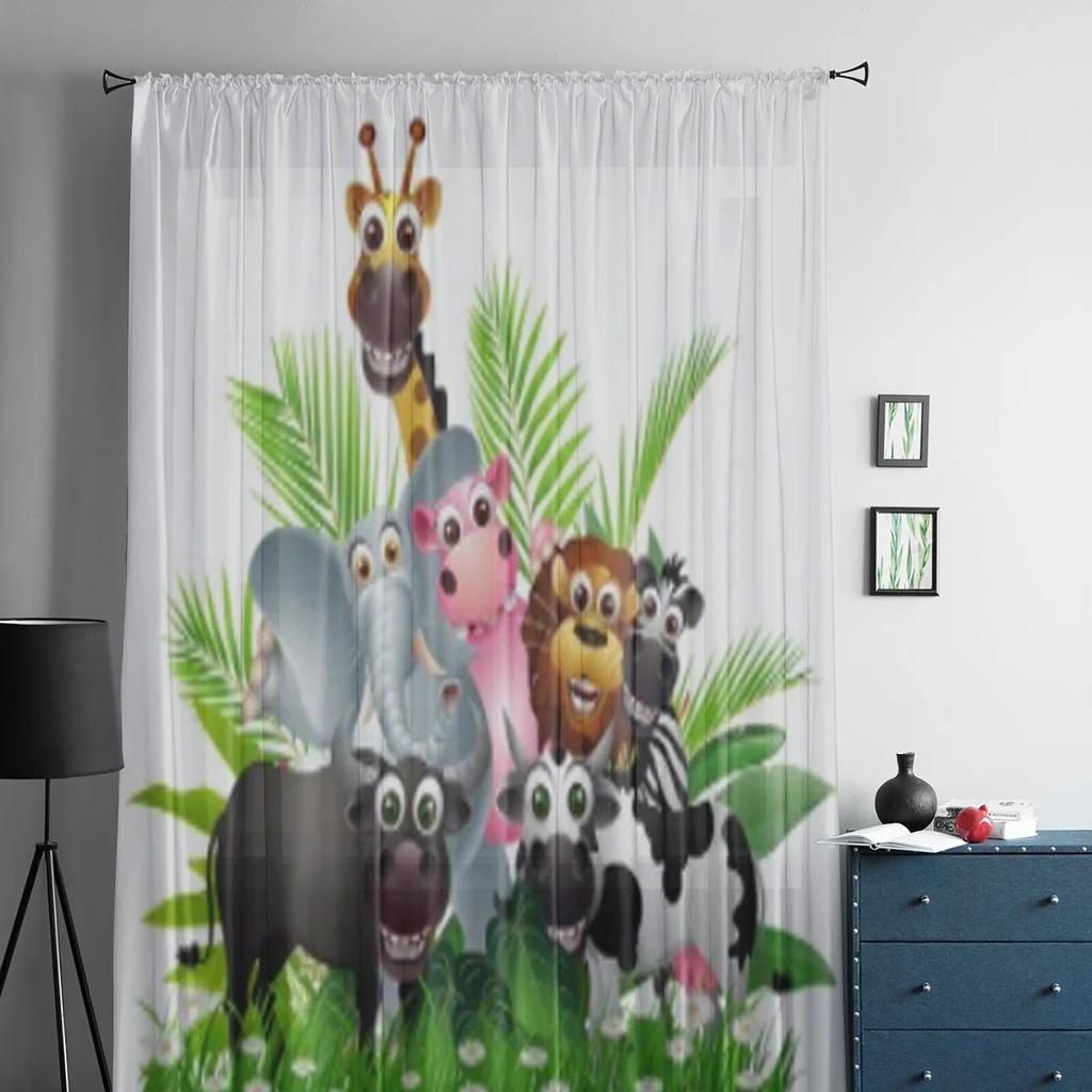 Funny Animal Cartoon Tulle Curtains for Living Room Bedroom Window Sheer Curtains Kitchen Balcony Voile Curtains