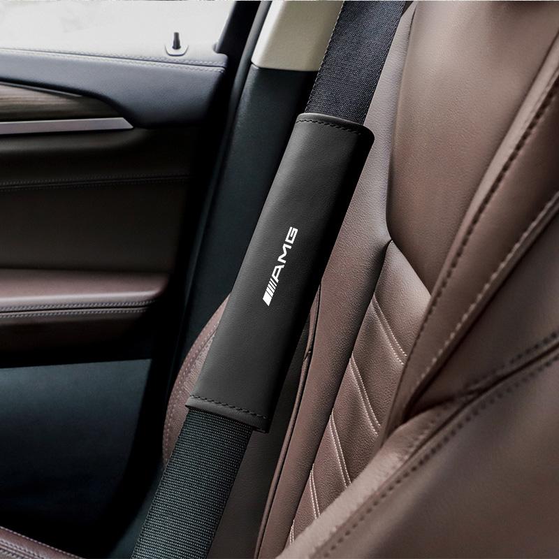 NRZV5 2Pcs Car Seat Belt Cover Shoulder Pad Interior Accessories For Mercedes Benz AMG W203 W205 W206 W211 W220 W212 W201 W210 Brabus