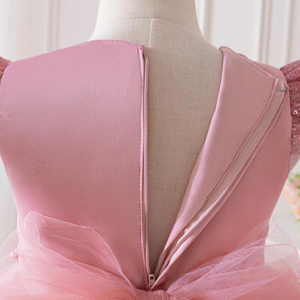 Sequined Princess Dress with Flutter Sleeves for Toddlers – Festive Puffy Tulle Skirt