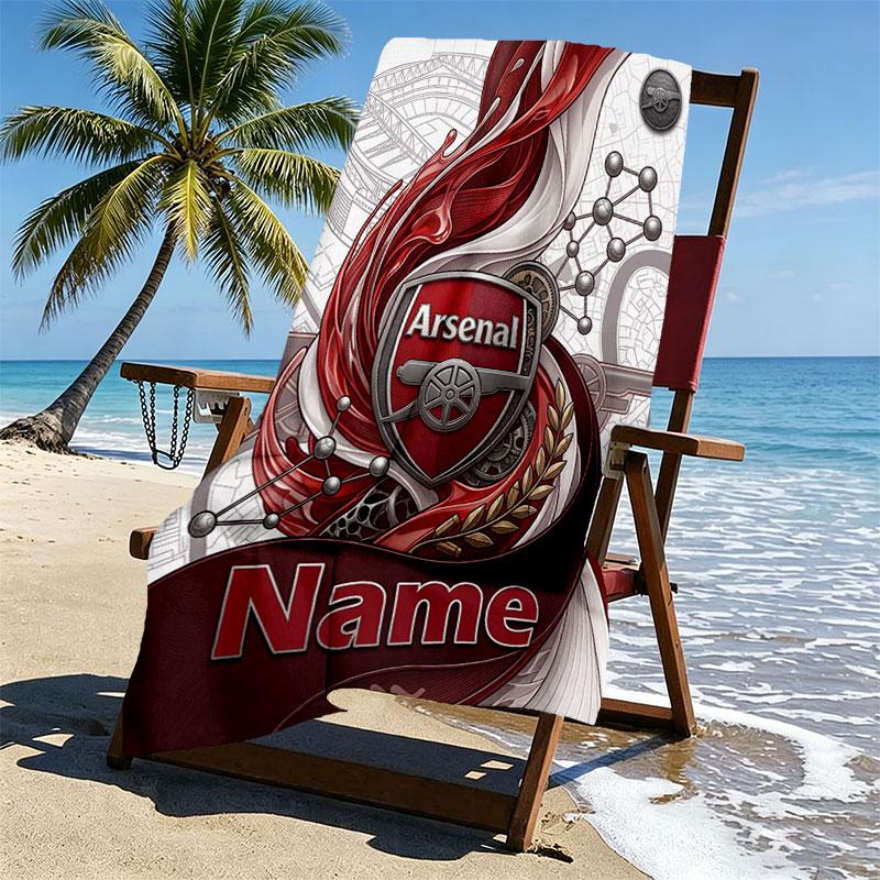 Custom Name Personalized Arsenal F.C Print Beach Towel, for Trip Camping Beach Party Home Decor, Birthday Gift for Family & Friends