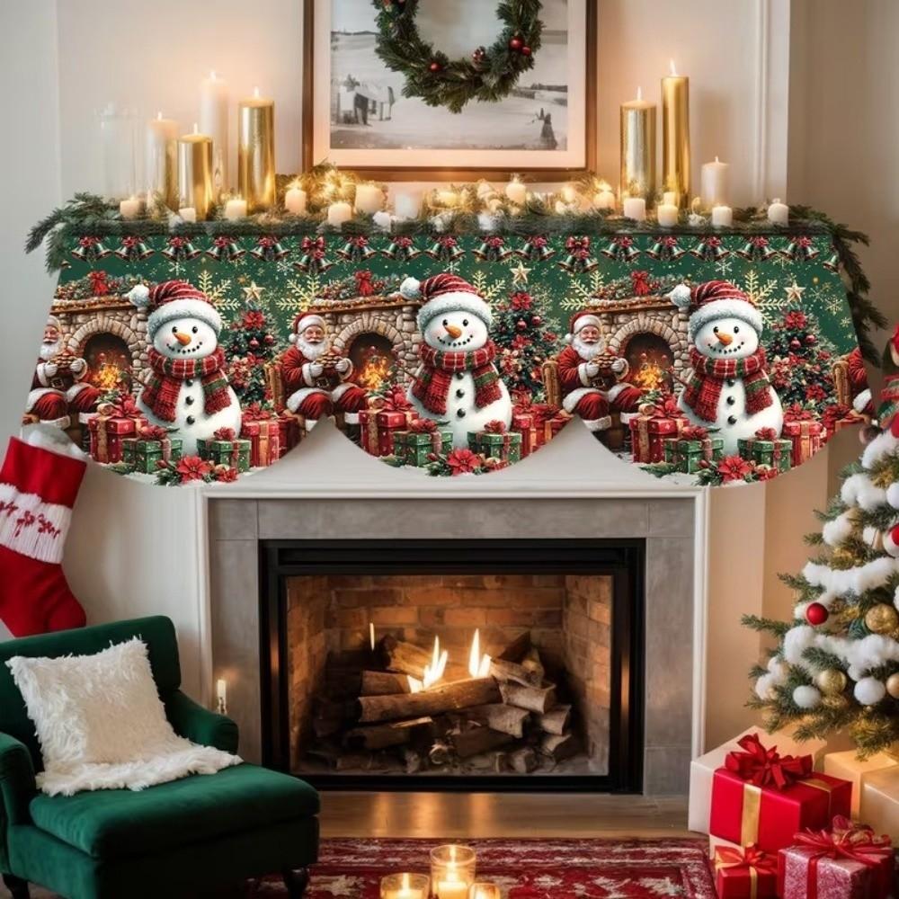 Santa Claus Christmas Fireplace Mantel Scarf Snowman Decorative Fireplace Shelf Cover Home Decor Snow Landscape