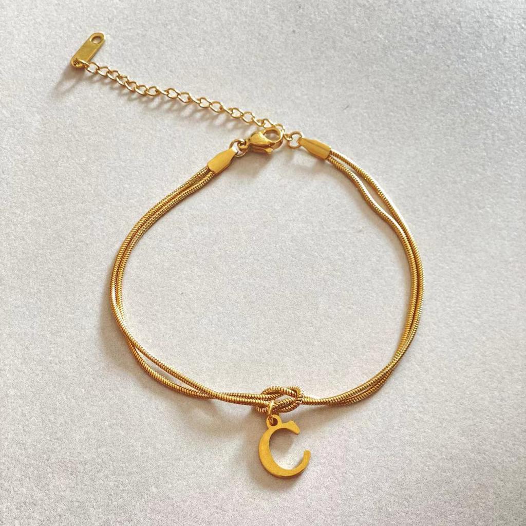JXJ Jewelry 18k Gold Plated Stainless Steel Letter Pendant Knot Style Trendy Charm Bracelet for Anniversaries