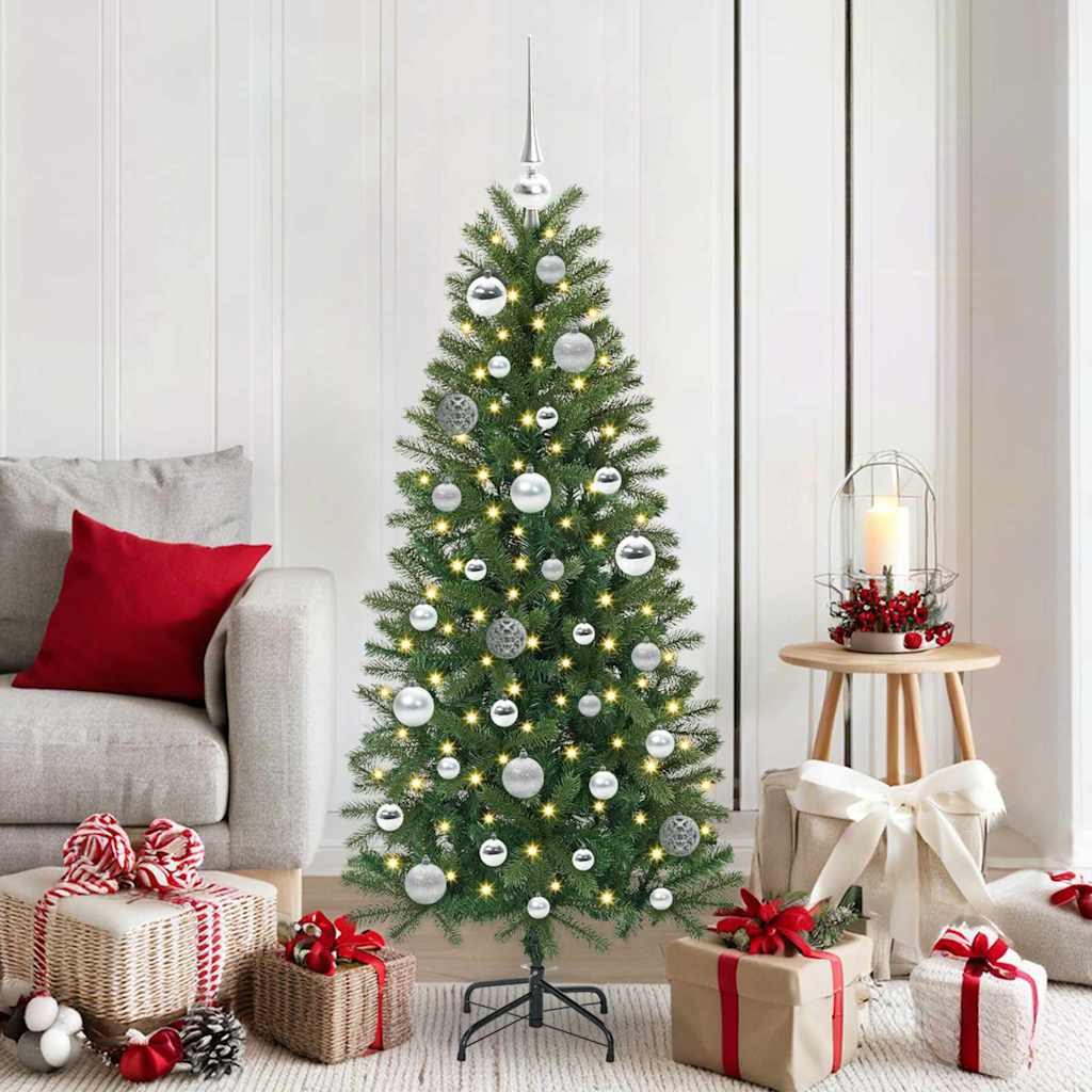 Christmas Ornament Set with 150 LEDs 61 pcs Silver Plastic