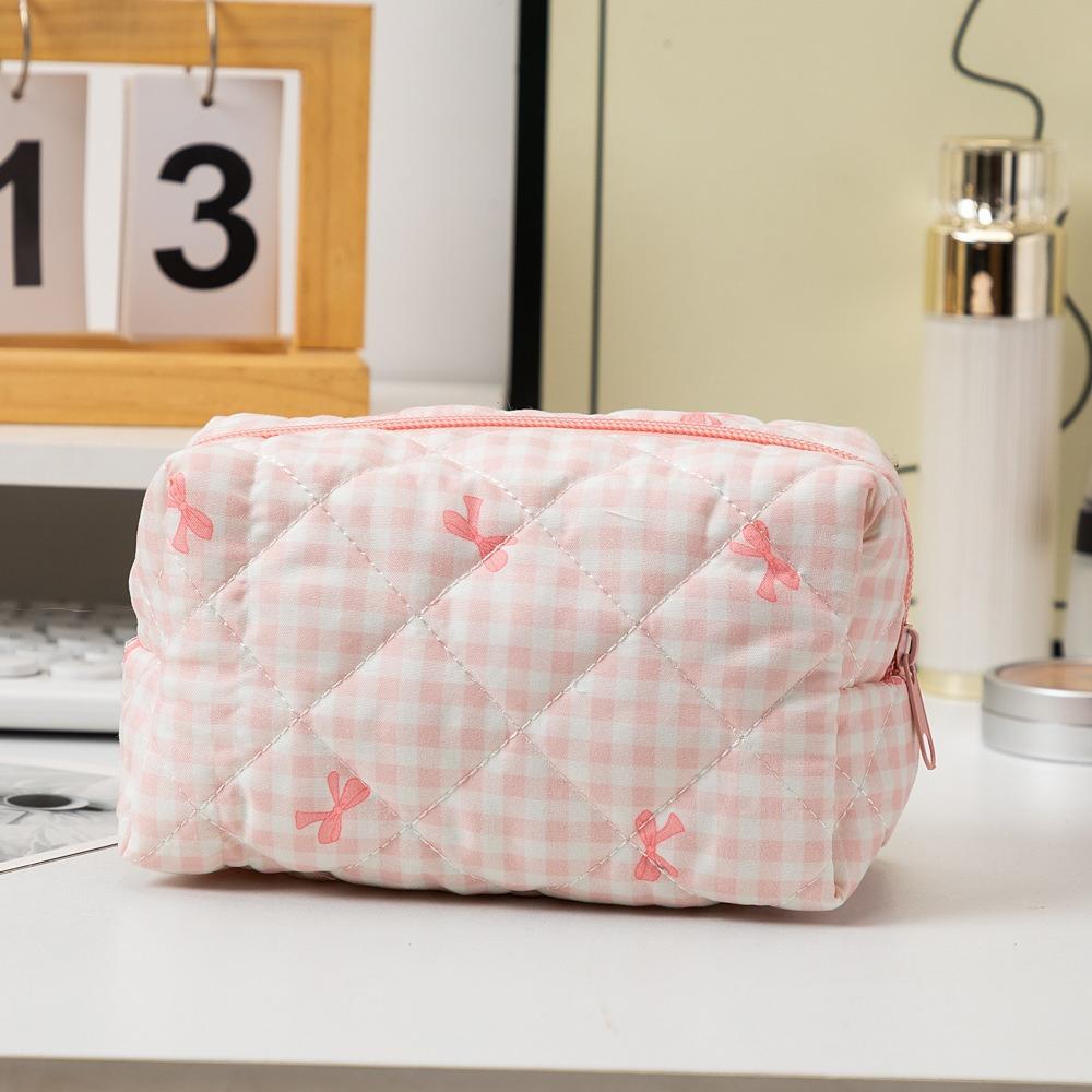 Large Capacity Cosmetic Organizer Bow Coin Purse New Quilted Makeup Bag Women
