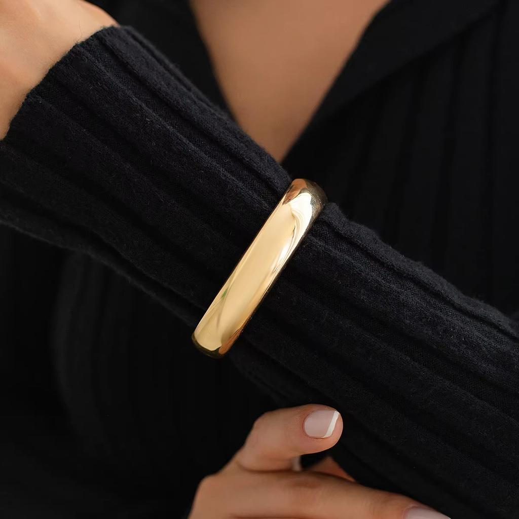 Salircon Hip Hop Exaggerated Wide Cuff Bangle Women Men Vintage Punk Irregular Glossy Gold Color Bracelet Bangles Party Jewelry
