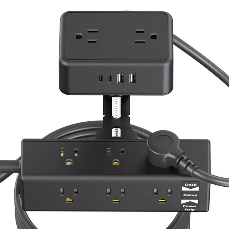 Clamp Desk Edges Power Strips 13AC Outlets 3USB Port PD20W Charging Hubs for Laptops, Tablets and Cell Phones in Room