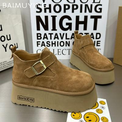 Женские ботильоны на платформе из замши с пряжкой на высоком каблуке, новый бренд 2025 года, тренд, комфорт для зимних прогулок, Botas De Mujer