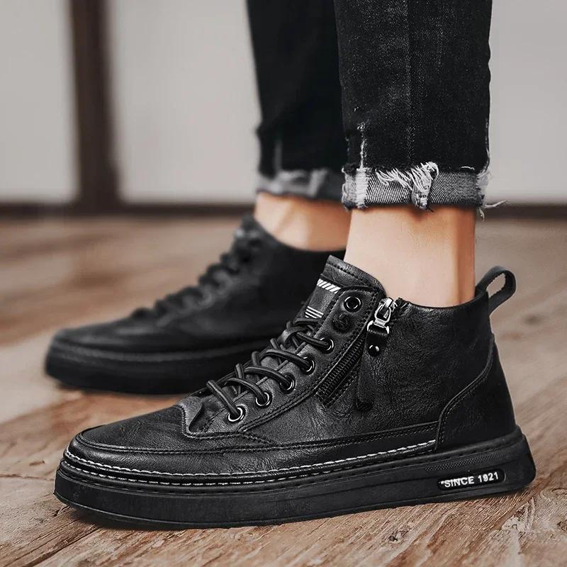 Зимние мужские ботинки, высокие кожаные туфли, модная хлопковая обувь, модные ботильоны, деловая повседневная обувь для отдыха, мужские кроссовки