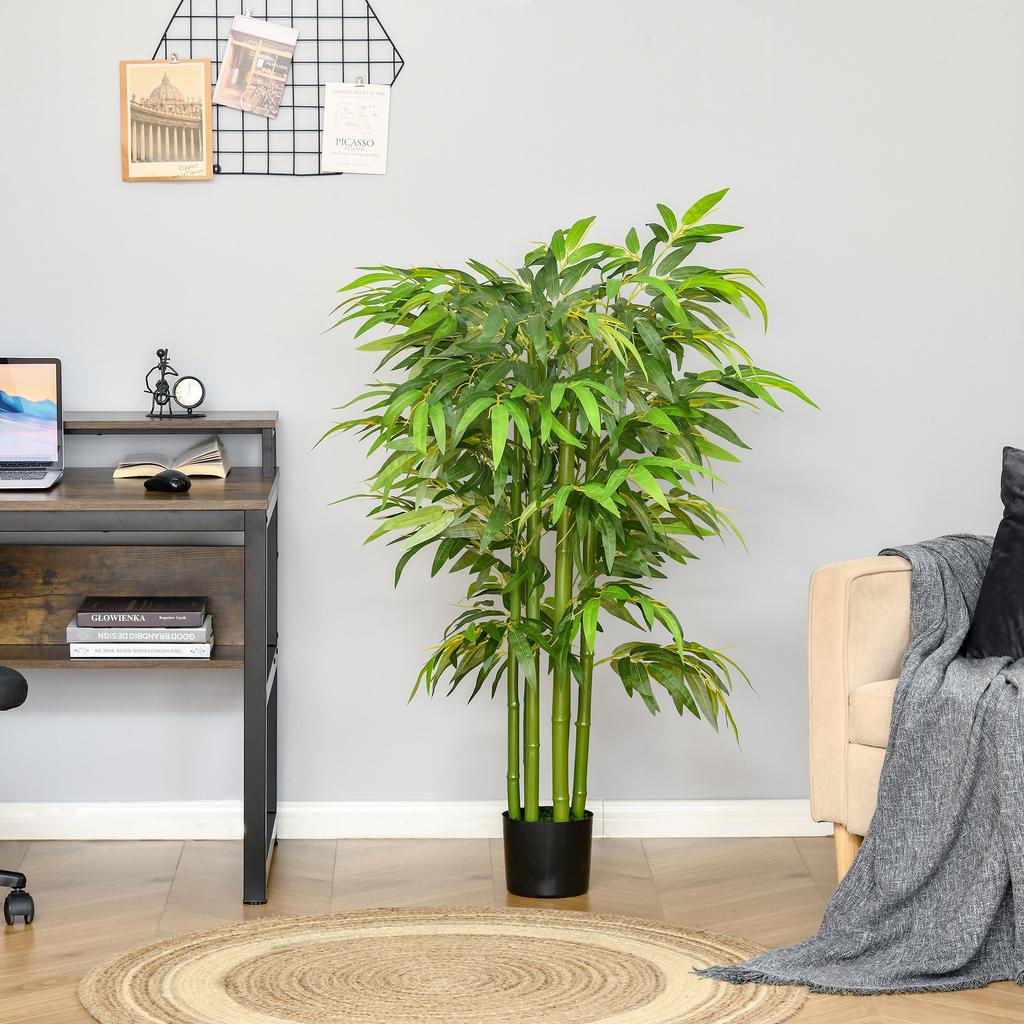 Artificial Plant, Plastic Bamboo in Pot, 780 Leaves, Realistic Look, Minimal Maintenance, 140 cm, Green