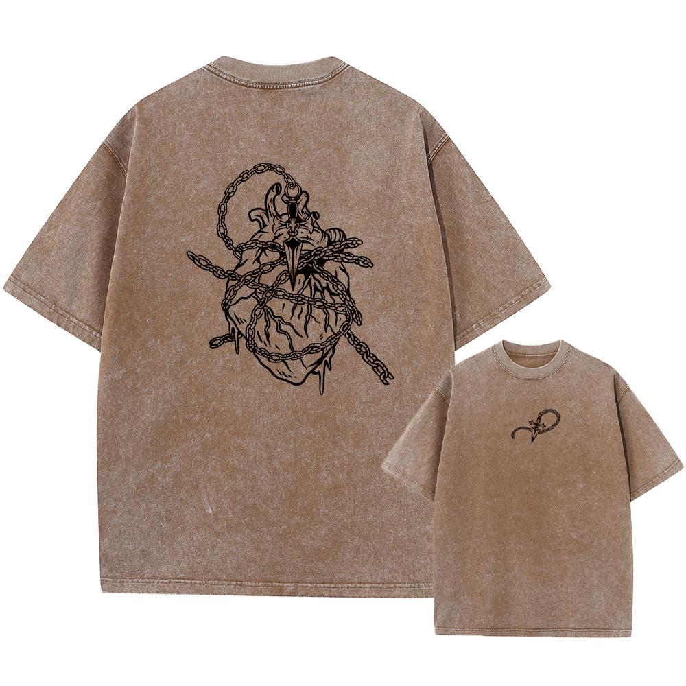 Summer Casual Printed Washed T-Shirt Loose Fitting Crew Neck Top Suitable For Everyday Commute And Lounging At Home Unisex Style