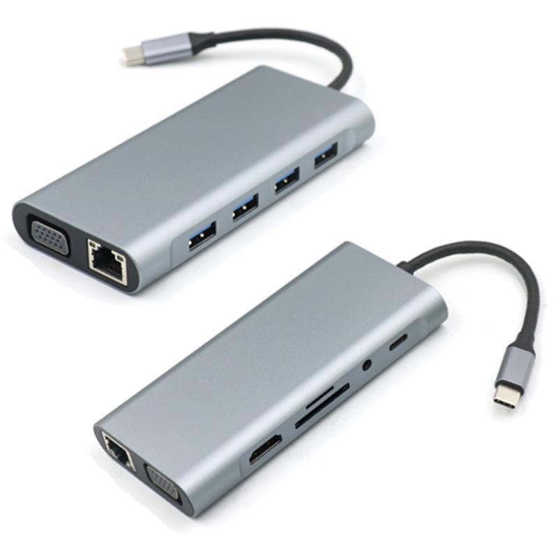 Док-станция для ноутбука Type C на HDMI с VGA, Gigabit Ethernet, USB 3.0 и кардридером SD/TF
