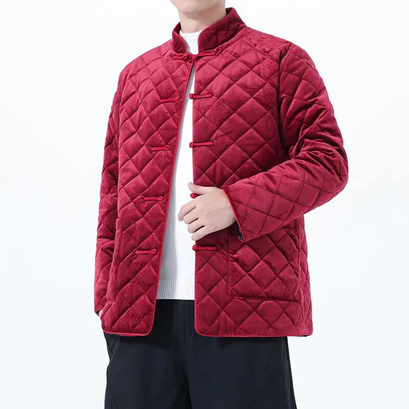 Осенняя мужская стеганая куртка в китайском стиле, Молодежная зимняя модная ретро-парка, Верхняя одежда, Мужское повседневное теплое пальто свободного кроя