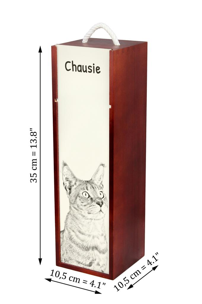 Chausie - wine box with a cat, alcohol box with graphics, personalized gift box from the Art-Dog brand