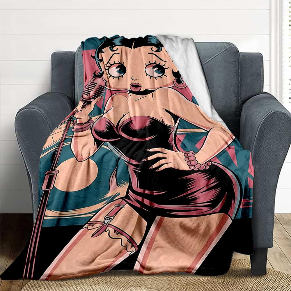 1 шт. Плед Singer Betty Boop для улицы, легкий, фланелевый, мягкий и теплый, для использования в любое время года, для дивана, улицы, кемпинга, гостиной, офиса90