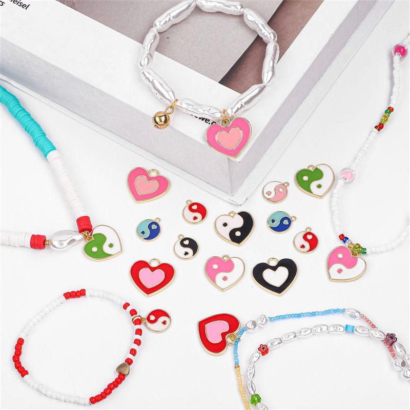 4 шт., подвески из сплава с масляной эмалью, подвески в форме сердца Тай-Чи, бусины для изготовления ювелирных изделий, ожерелье, браслет, серьги, ремесла, фурнитура