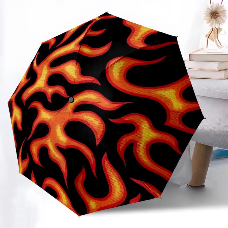 1pc Flame Pattern Fashionable Automatic Opening/Closing Folding Umbrella with 8 Bones, Windproof Portable, Daily Use117