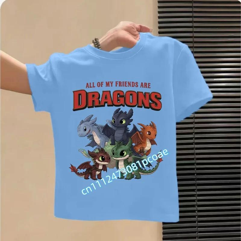 Dragon Tamer Summer Tshirt Boys Sports Shirt Girls Casual Top Cartoon Print Childrens Pure Cotton Short Sleeve Shirt