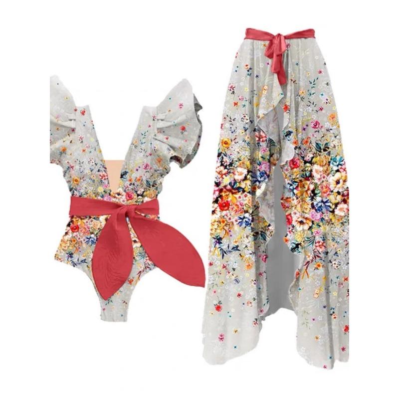 Новый женский цельный купальник с принтом банта, сетчатая юбка, купальник