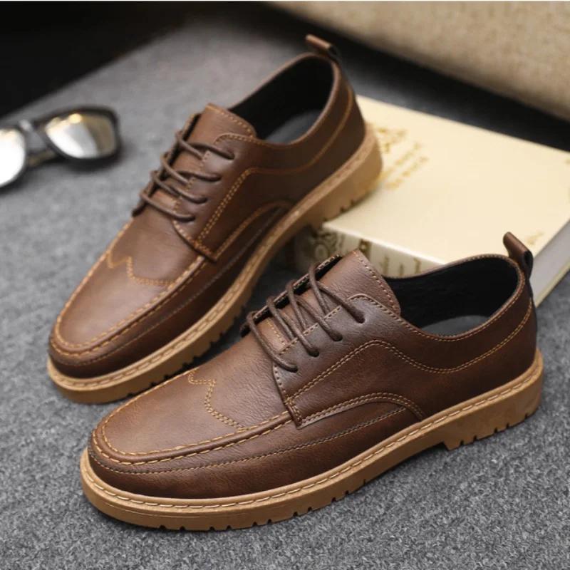 Мужская кожаная повседневная обувь Классические деловые туфли Новые удобные туфли на плоской подошве со шнуровкой Оксфордские туфли для мужчин Дизайнерские лоферы Zapatos