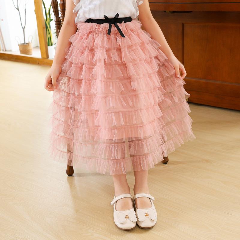 Girls' Korean Style Fairy Mesh Midi Skirt - Sweet White Tutu for Children